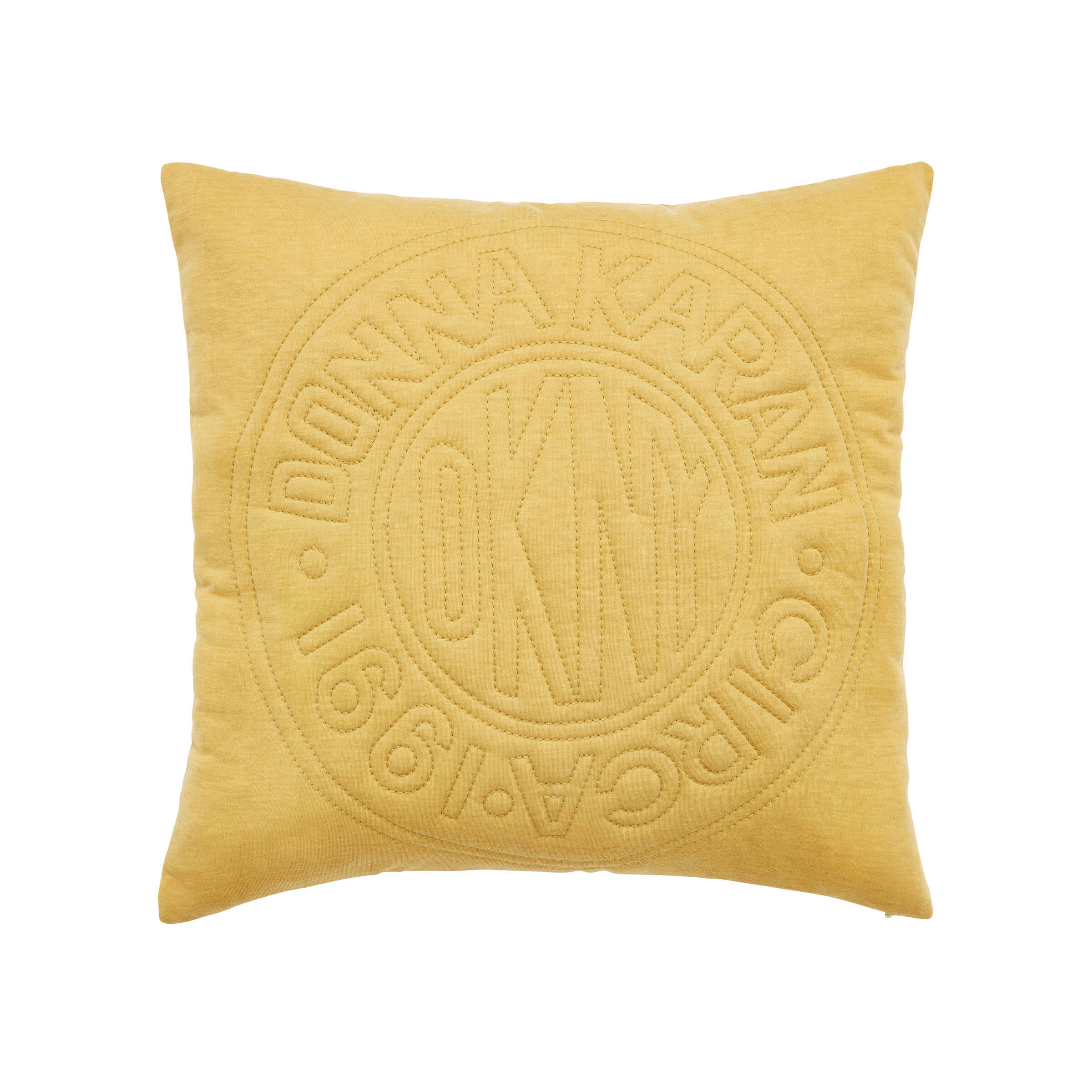 Product photograph of Dkny Circle Logo Quilted Cushion 45cm X 45cm Ochre from Bedeck Home