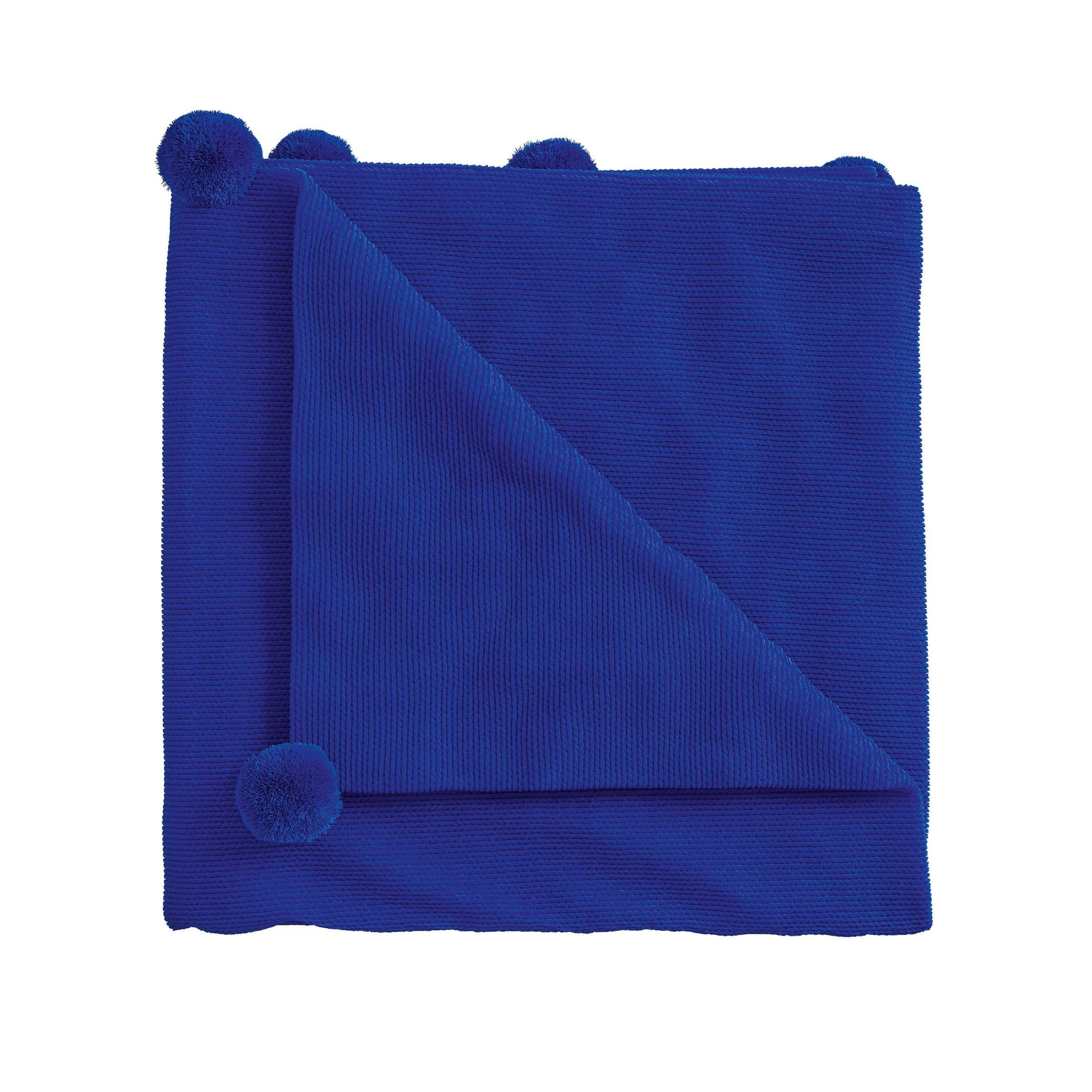 Helena Springfield Pom Pom Knitted Throw Dark Blue Bedeck Home