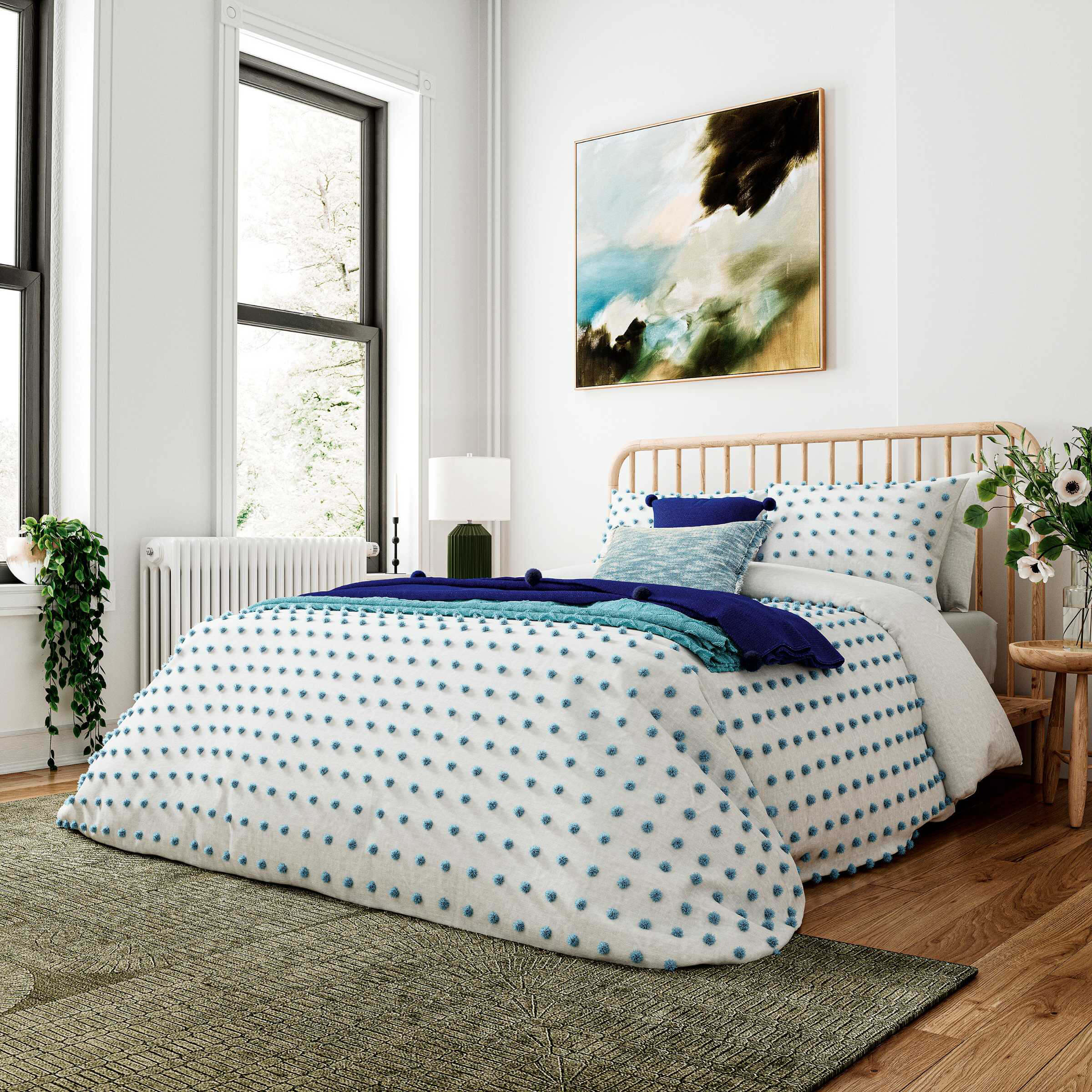 Blue tufted bedroom sales set