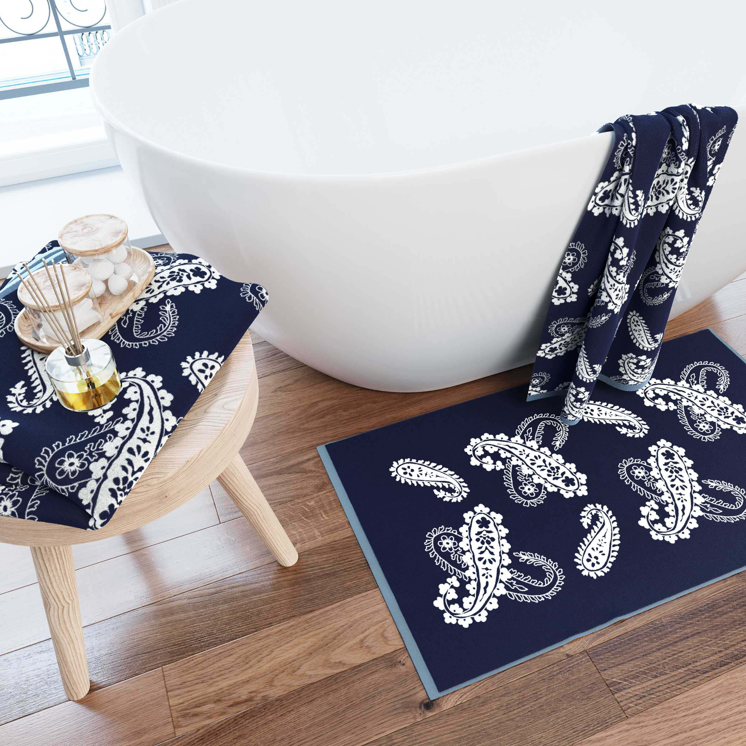 Helena Springfield Paisley Bath Mat Blue Bedeck Home