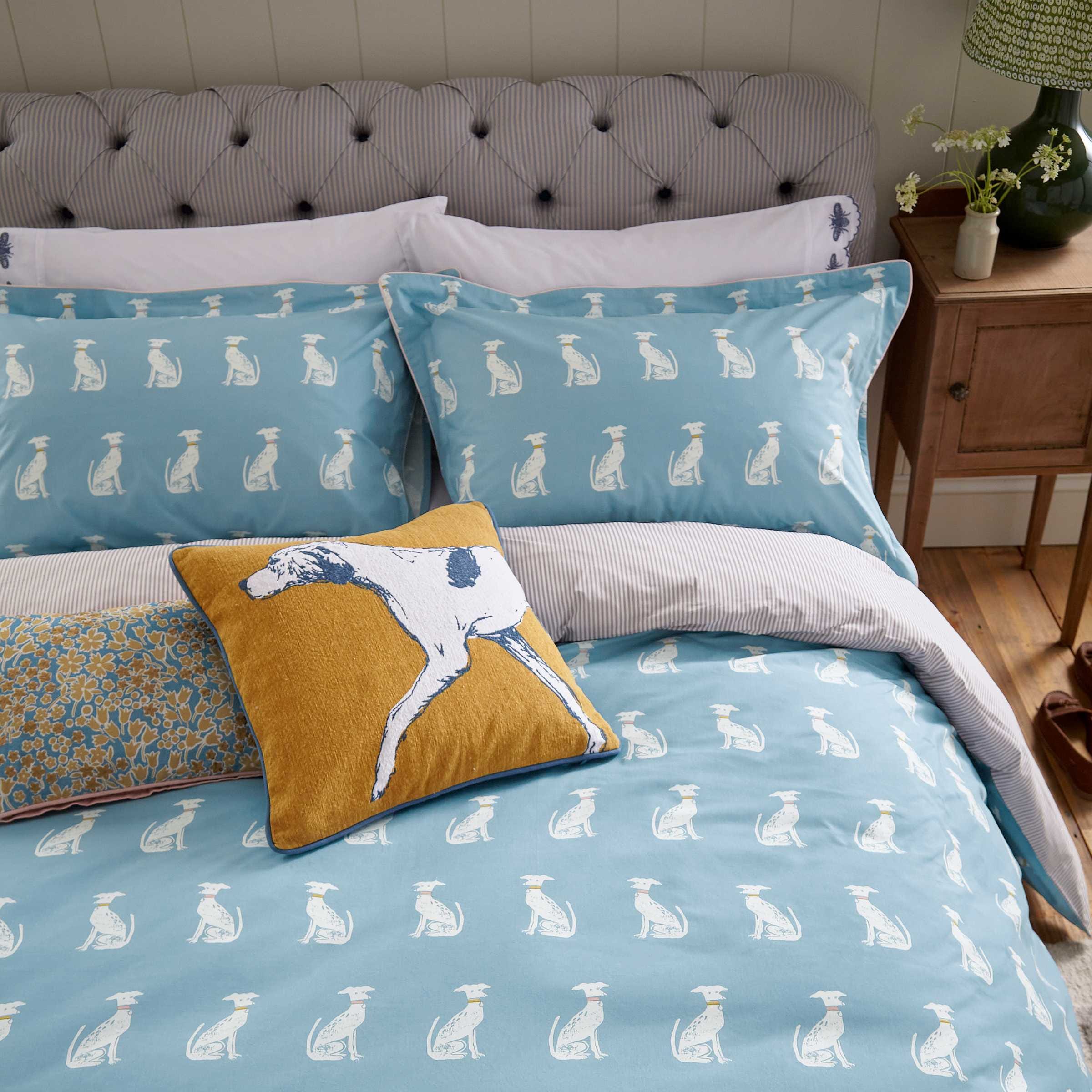 Blockprint Dogs Duvet Cover Set Blue