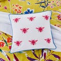 White Cushion with Pink Embroidered Bees