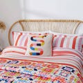 Pink & Red Striped Bed Linen, Multicolour Qulited Throw
