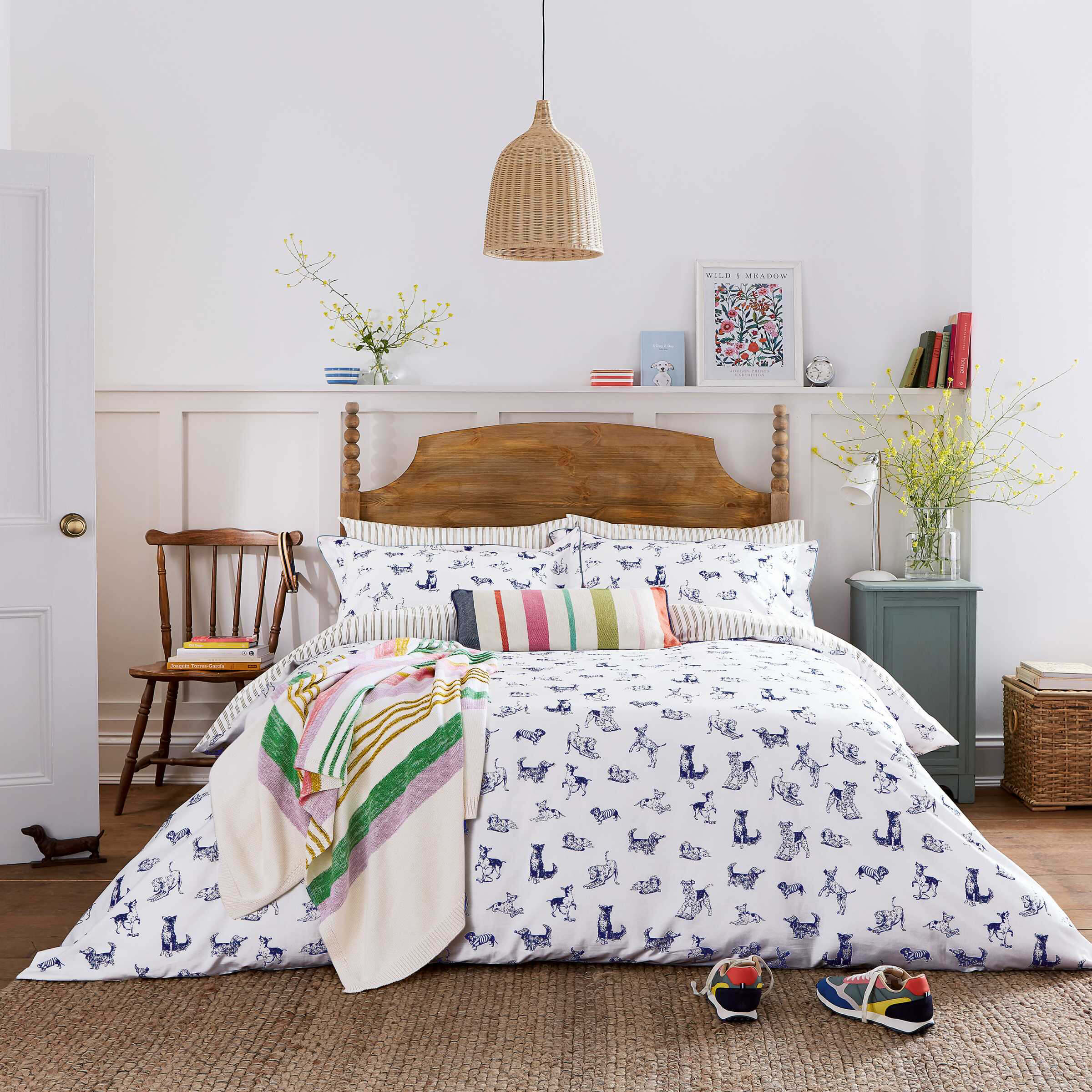 Product photograph of Joules Playful Dogs Double Duvet Cover Set French Navy from Bedeck Home.