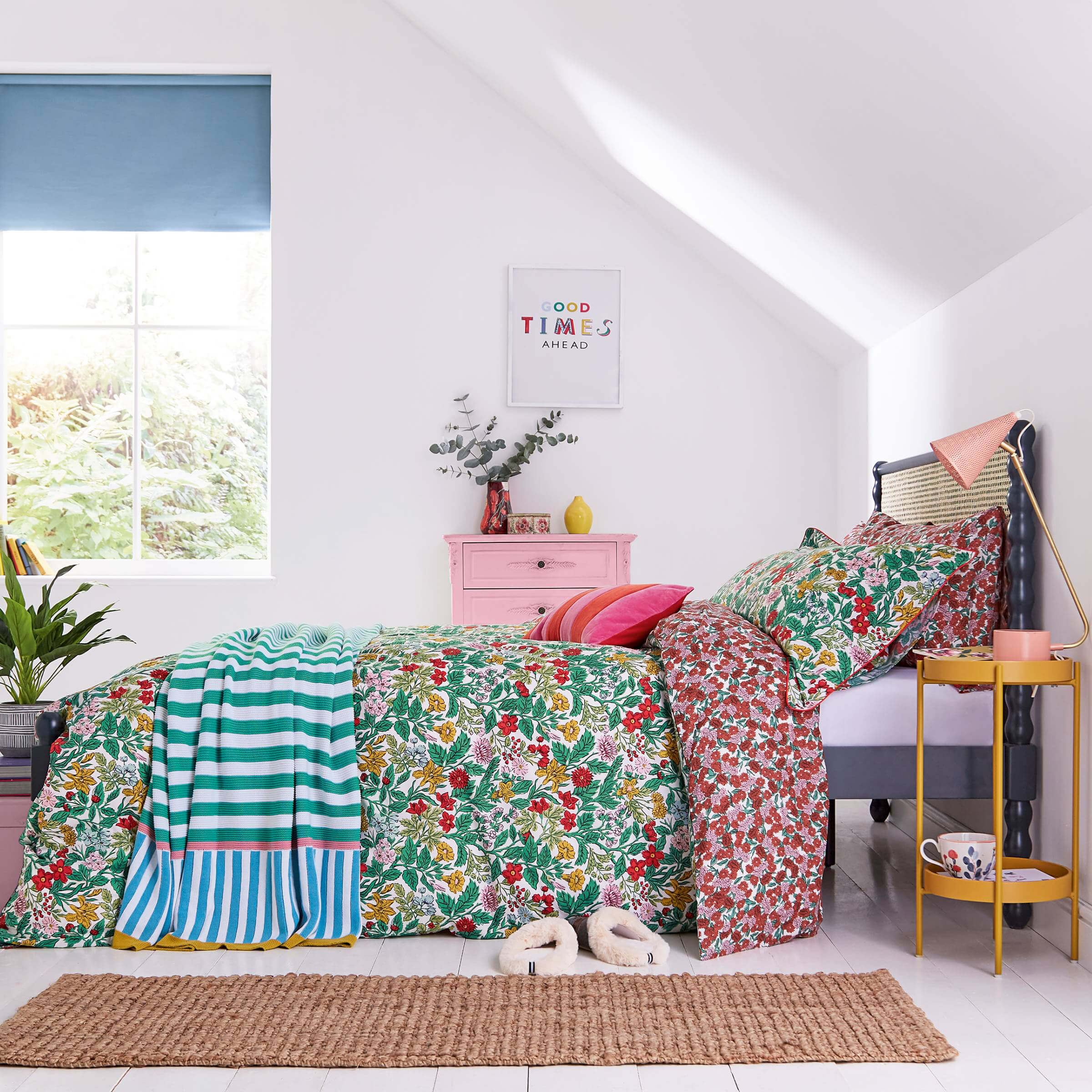 Product photograph of Joules Rainbow Floral Super Kingsize Duvet Cover Set Multi from Bedeck Home.