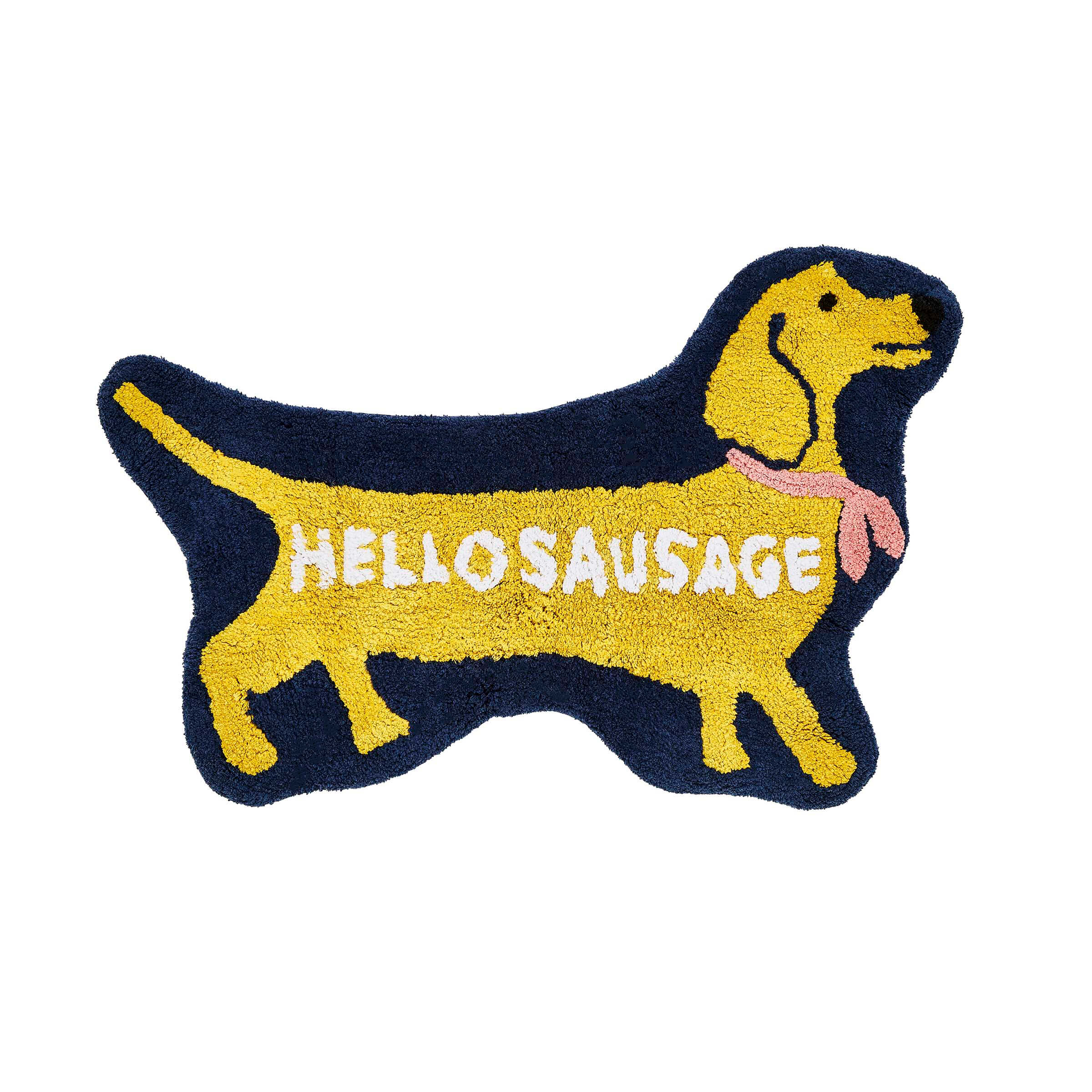 Product photograph of Joules Sausage Dogs Bath Mat Gold from Bedeck Home