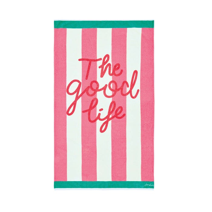 Joules Pink Striped Beach Towel
