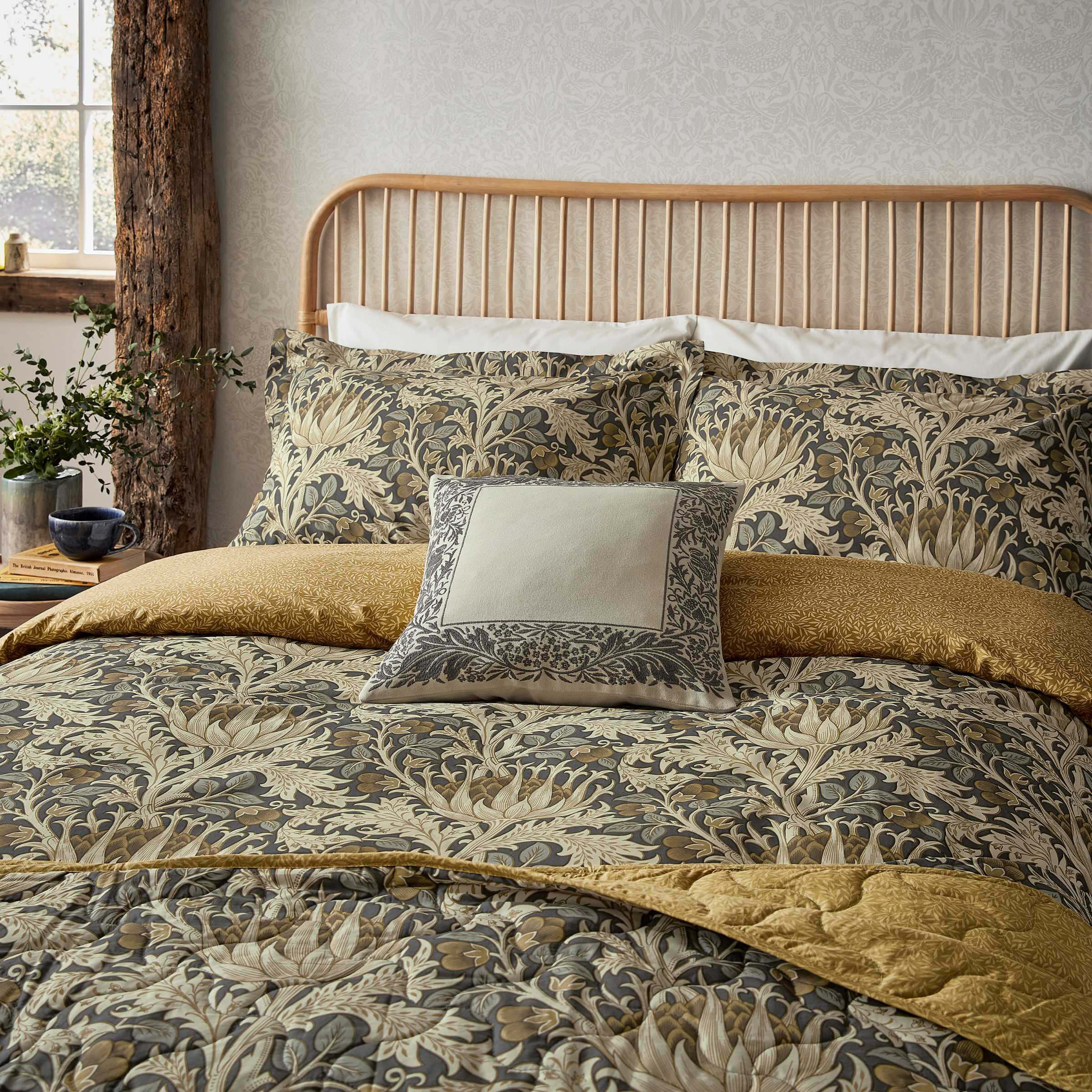 William Morris Artichoke Duvet Cover Set Charcoal and Mustard