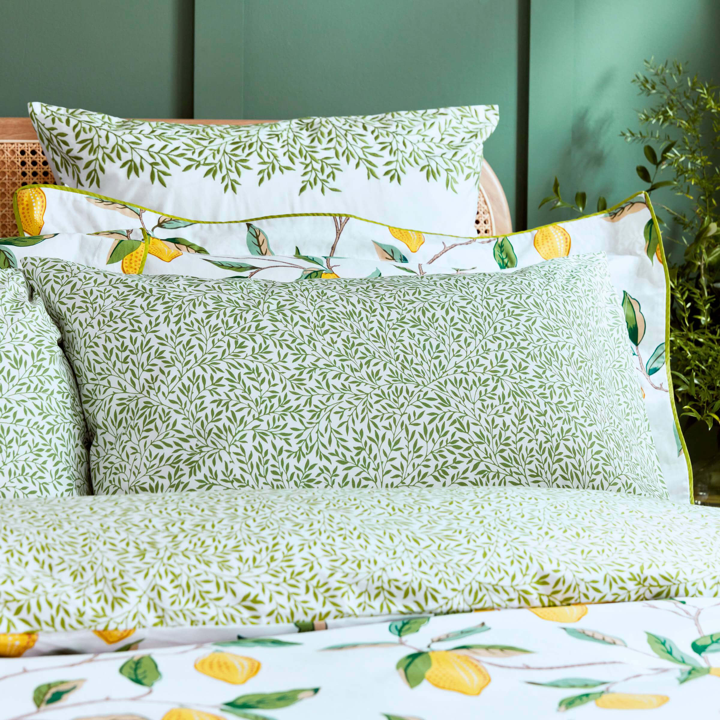 Product photograph of William Morris Lemon Tree Pair Of Standard Pillowcases Leaf Green from Bedeck Home.