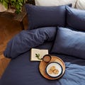 Linen Cotton Plain Dye Standard Pillowcase Blue