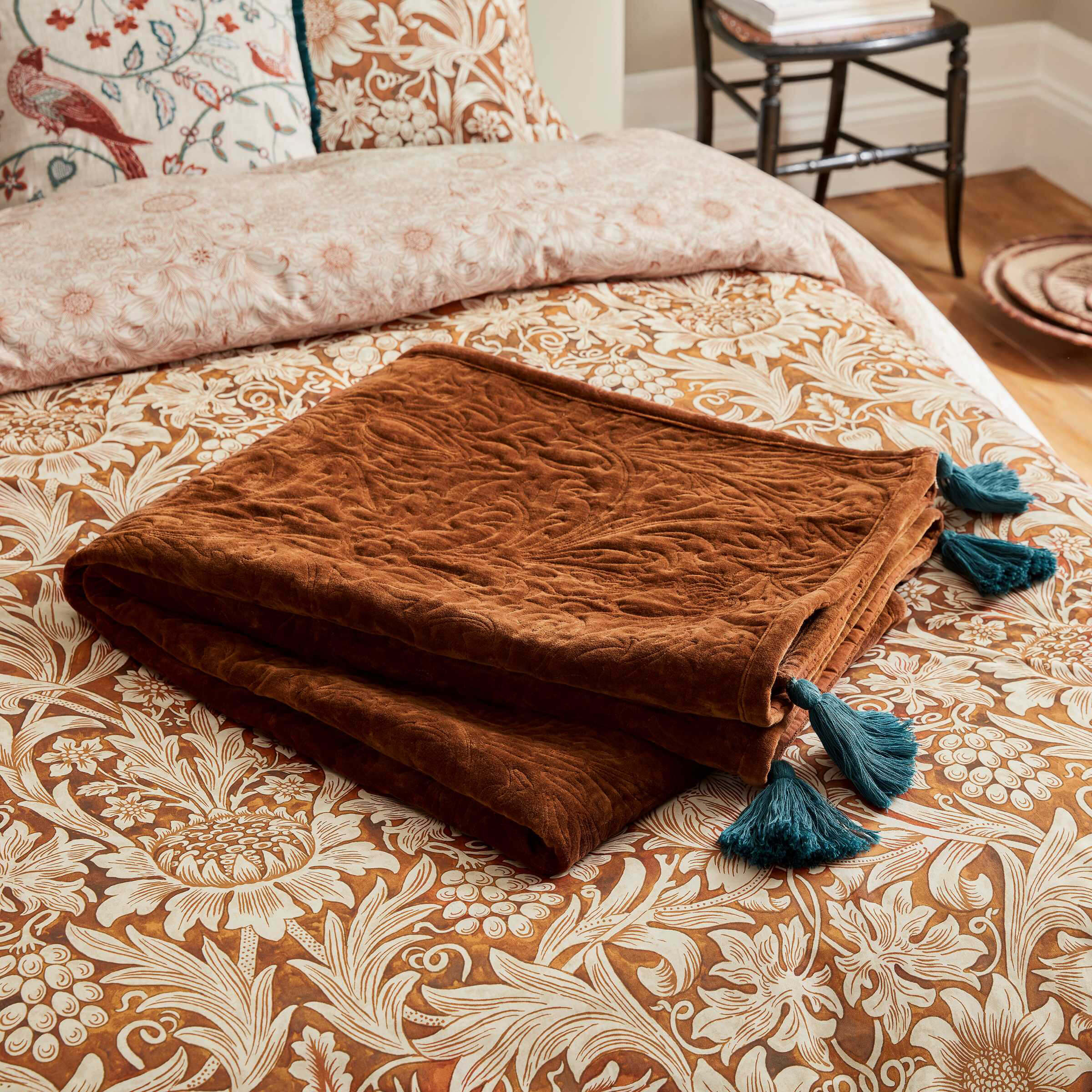 William Morris Sunflower Quilted Throw Saffron Bedeck Home