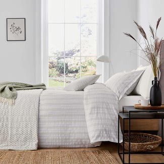 White Striped Waffle Bedding With Green