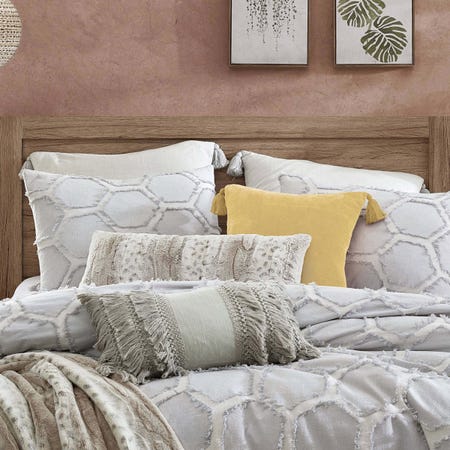 Clipped Honeycomb Duvet Cover, Grey