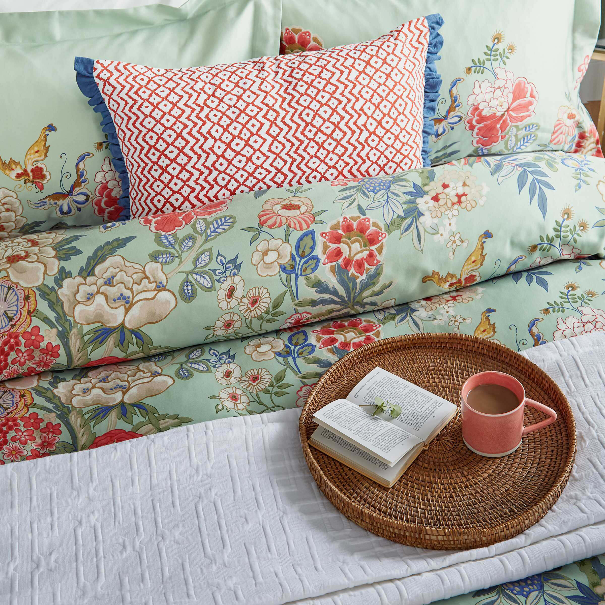 Sanderson Emperor Peony Bedding Jade Apricot Bedeck Home