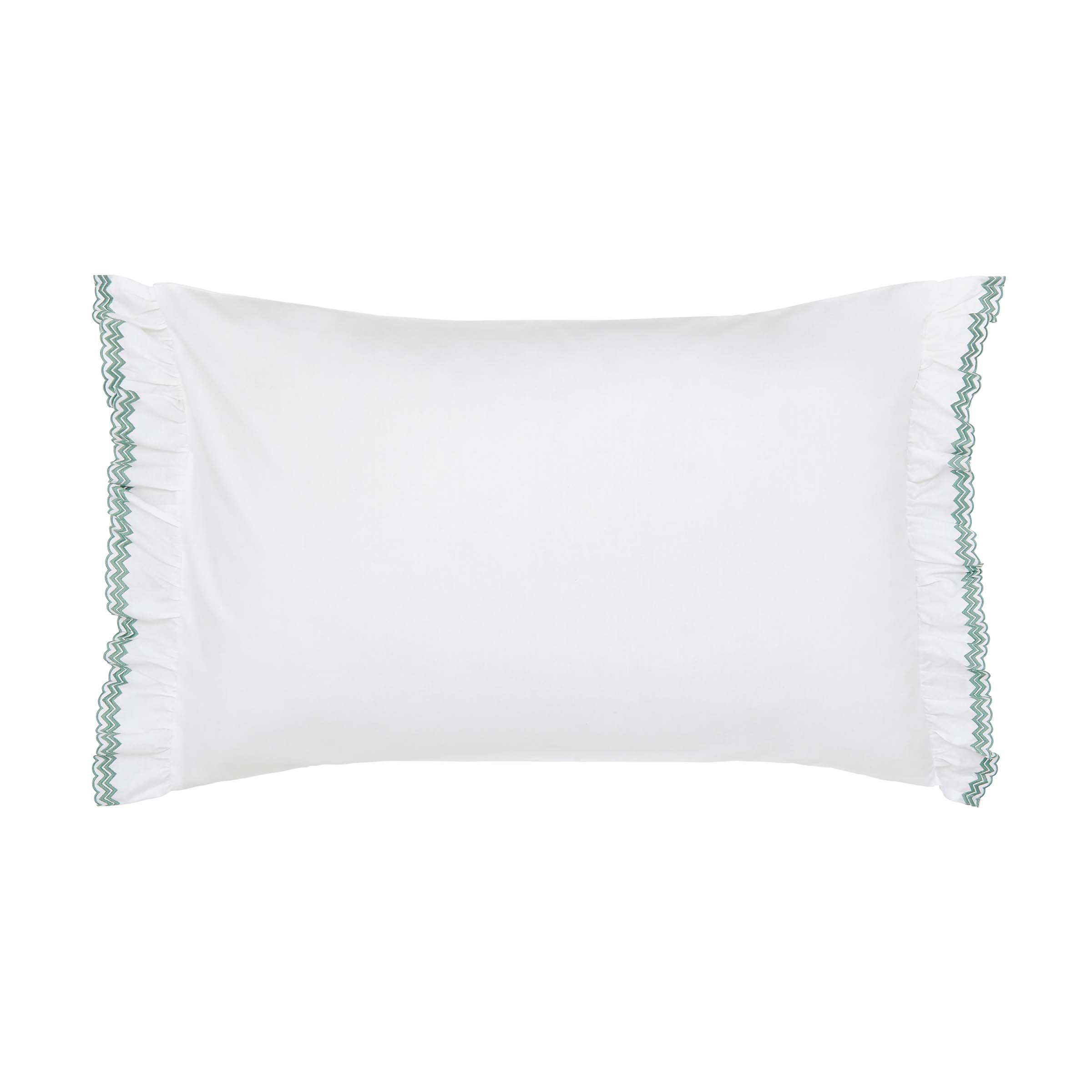 Product photograph of Sanderson Emperor Peony Embroidered Oxford Pillowcase Jade Apricot from Bedeck Home