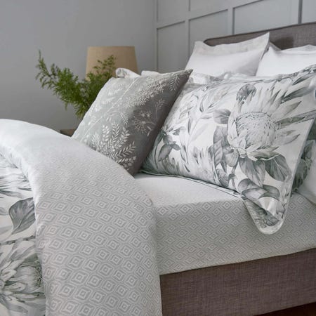 King Protea Fitted Sheet Grey & Linen