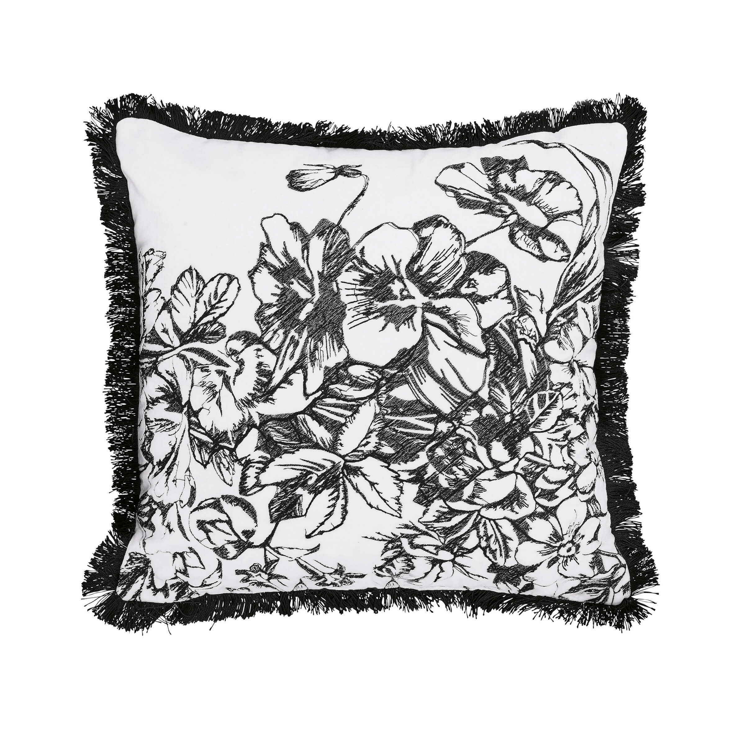 Black and white floral pillow top
