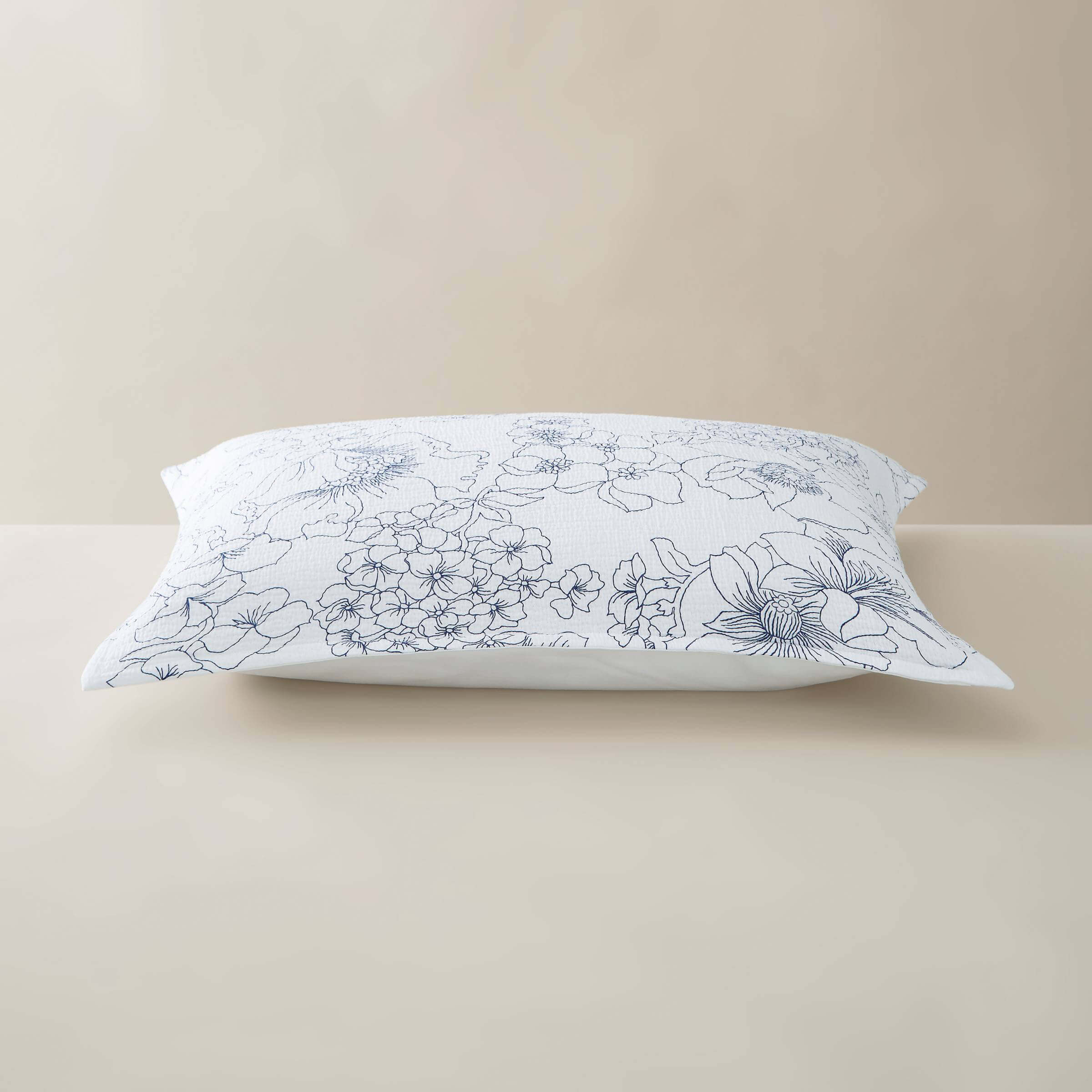 Product photograph of Ted Baker Linear Floral Oxford Pillowcase Blue from Bedeck Home