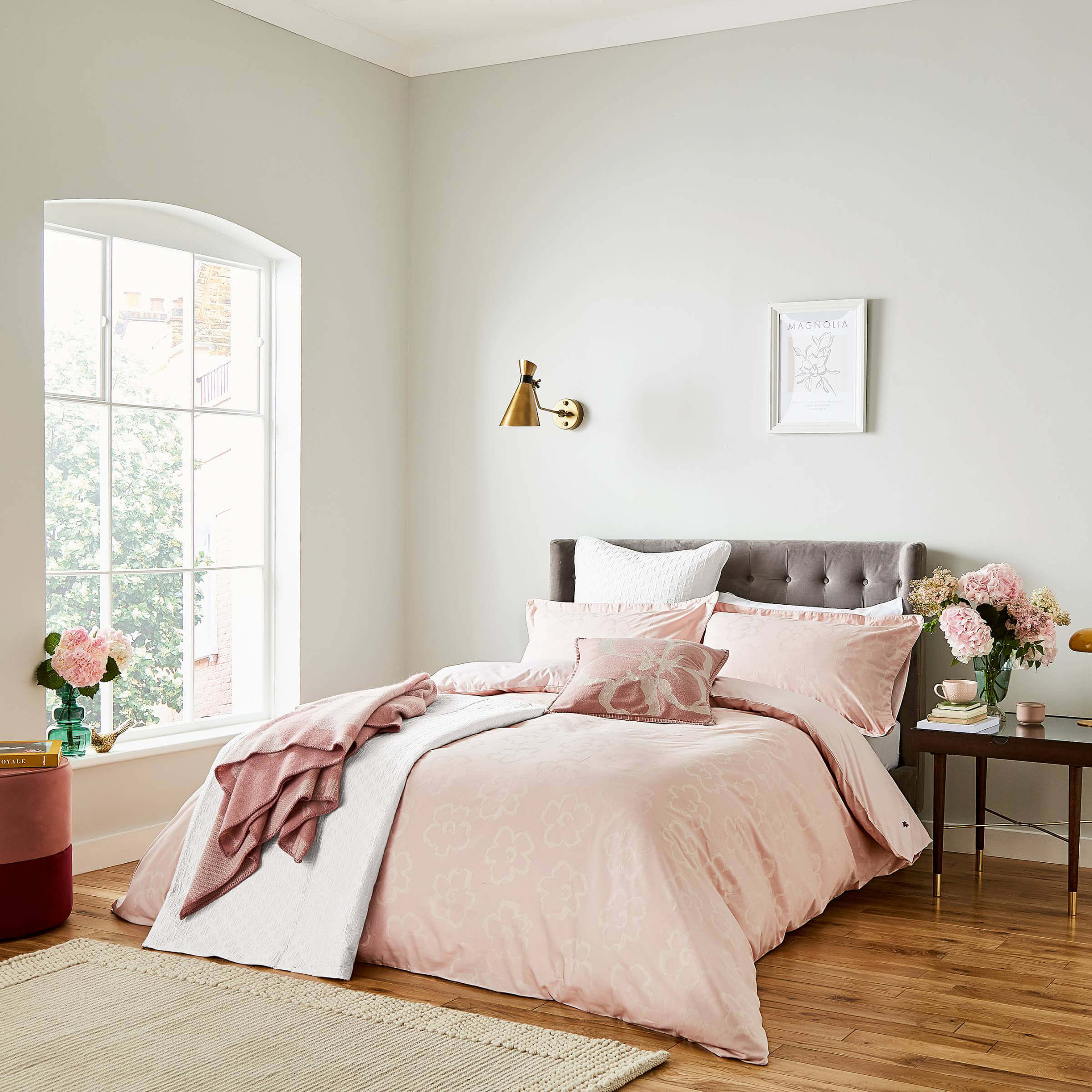 Product photograph of Ted Baker Magnolia Jacquard Oxford Pillowcase Blush Pink from Bedeck Home.