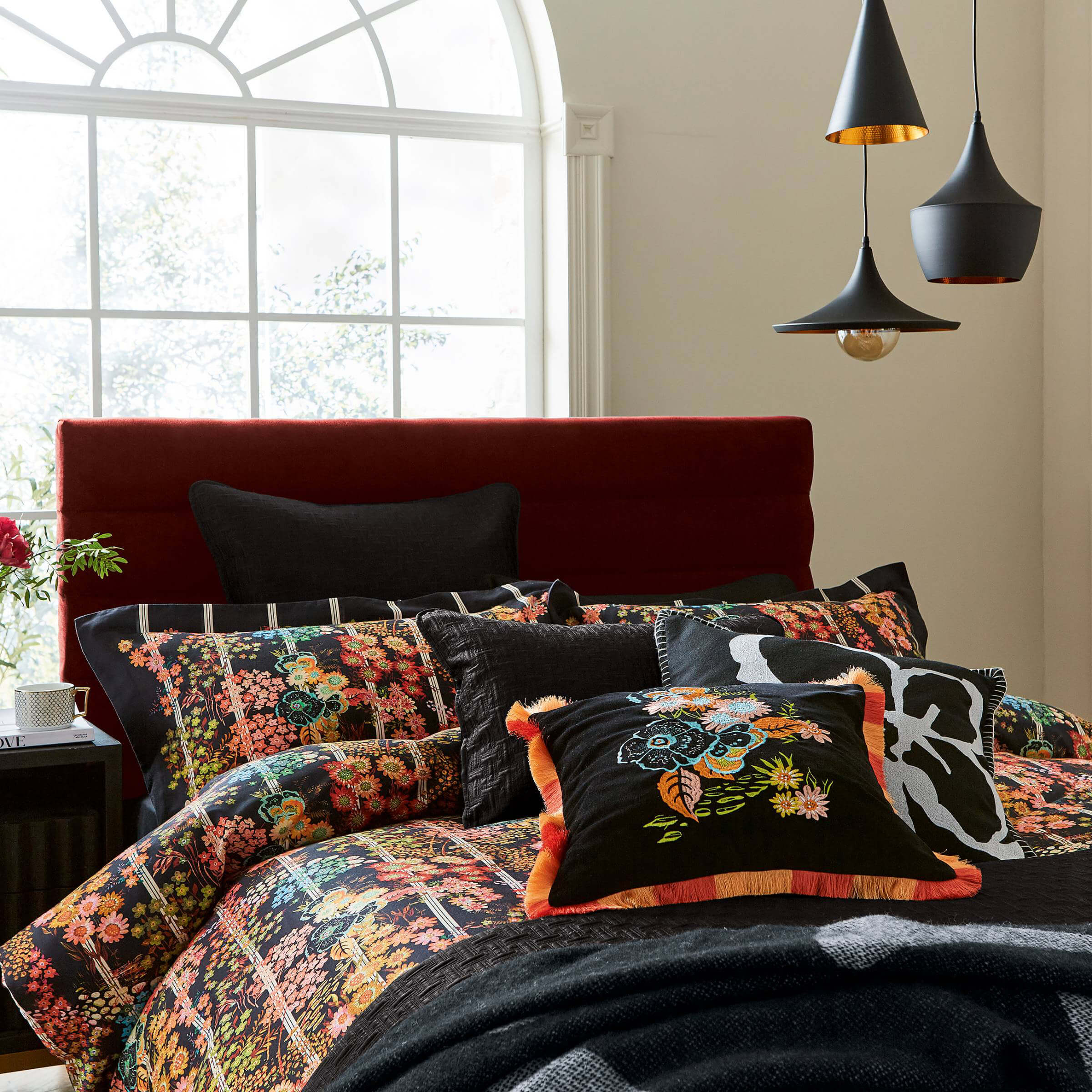 Black floral bedding sale