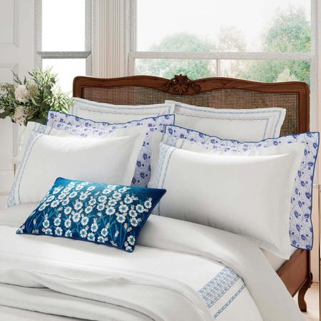 V&A White and Blue Embroidered Bedding